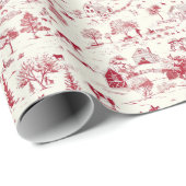 田舎の農場の風景の赤とクリームのトイル ラッピングペーパー (ロールコーナー)