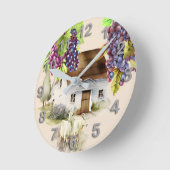 田舎の農家のブドウのヤギのキッチン ラウンド壁時計 (傾斜)