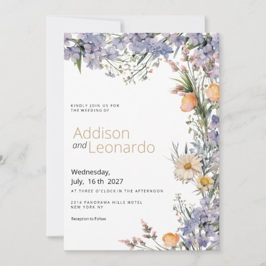 田舎の野草花は素朴結婚な 招待状 (正面)