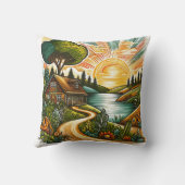 田舎の隠れ家の上の穏やかな日の出 クッション (裏面)