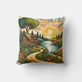 田舎の隠れ家の上の穏やかな日の出 クッション (正面)