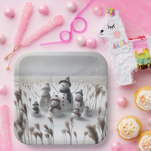 田舎の雪だるまのクリスマスファミリー ペーパープレート (パーティー)