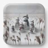 田舎の雪だるまのクリスマスファミリー ペーパープレート (正面)