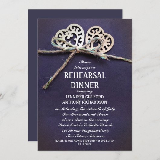 田舎の青いリハーサルディナーの招待 招待状 (正面/裏面)