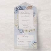 田舎の青い海のビーチで夕食なし オールインワン招待状 (内側)