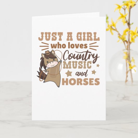 田舎の音楽や馬が大好きな女の子 カード (黄色い花)