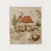 田舎の風景がかわいい　コテージ刺繍 タペストリー (正面)
