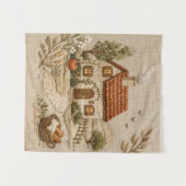 田舎の風景がかわいい　コテージ刺繍 タペストリー (正面(横))