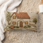 田舎の風景が魅力的な、 rustic cottage 刺繍 ランバークッション (ブランケット)
