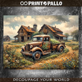 田舎の風景に放置された錆びたピックアップ 薄葉紙