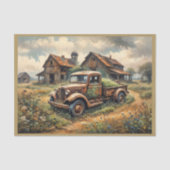 田舎の風景に放置された錆びたピックアップ 薄葉紙 (正面)