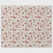 田舎の馬の農場のシーンの赤とクリームのトイル ラッピングペーパー (フラット)