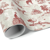 田舎の馬の農場のシーンの赤とクリームのトイル ラッピングペーパー (ロールコーナー)