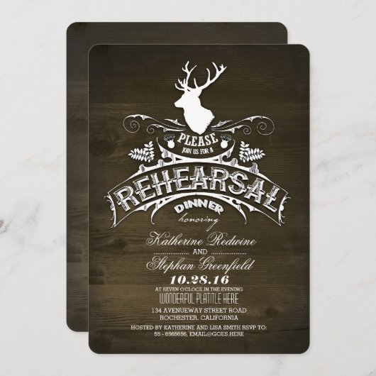 田舎の鹿のリハーサルのディナー招待状 招待状 (正面/裏面)