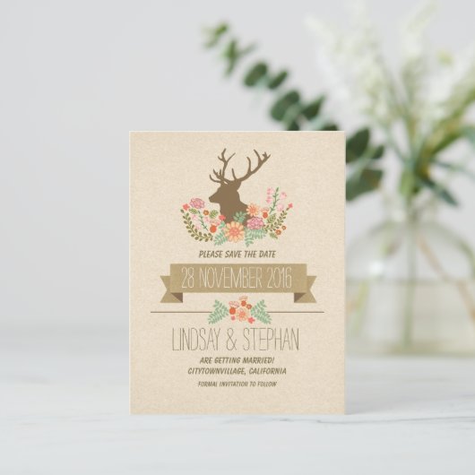 田舎の鹿の〔雄ジカの〕枝角は日付はがきを保存 案内ポストカード (スタンド正面)