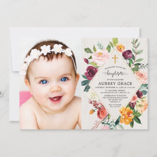 田舎エレガントのフローラ秋の葉洗い写真 招待状 (正面)