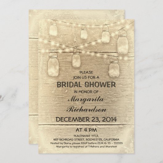 田舎スタイリッシュのメイスンはブライダルシャワーの招待状 招待状 (正面/裏面)