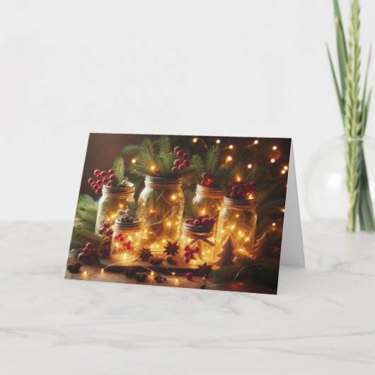 田舎スタイルのメイスンがクリスマスのグリーティングカードを押す。 シーズンカード (正面)