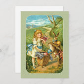 田舎ビクトリアンのイースターガール&ウサギ シーズンカード (正面/裏面)