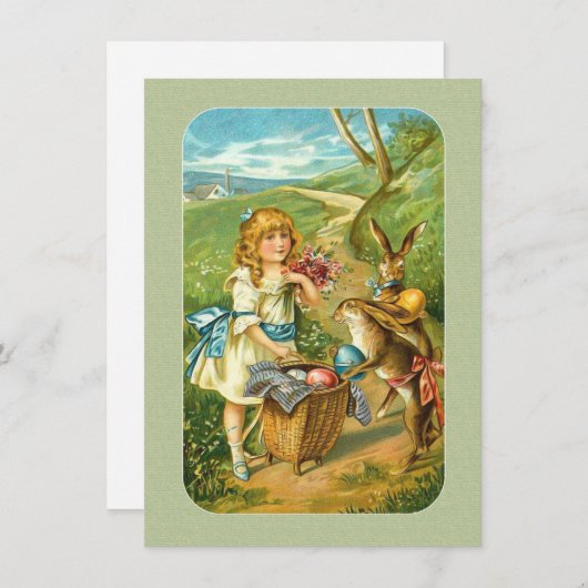 田舎ビクトリアンのイースターガール&ウサギ シーズンカード (正面/裏面)