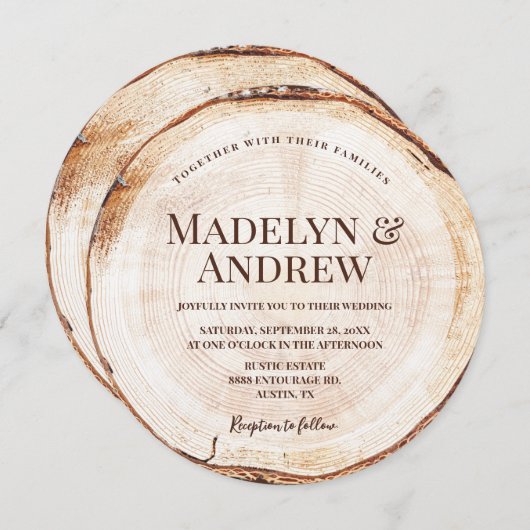 田舎ロマン素朴ツの結婚木の樹皮 招待状 (正面/裏面)