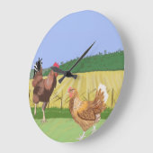 田舎側の鶏と鶏 ラージ壁時計 (傾斜)
