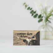 田舎地方のロングホーン牛の写真 名刺 (スタンド正面)