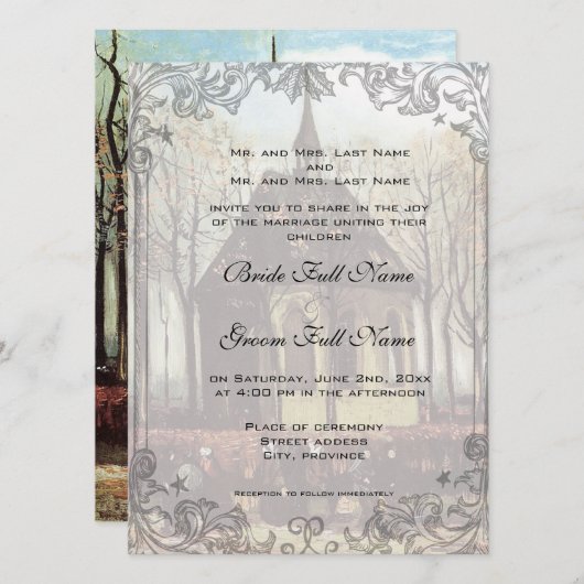 田舎教会の結婚式招待状 招待状 (正面/裏面)