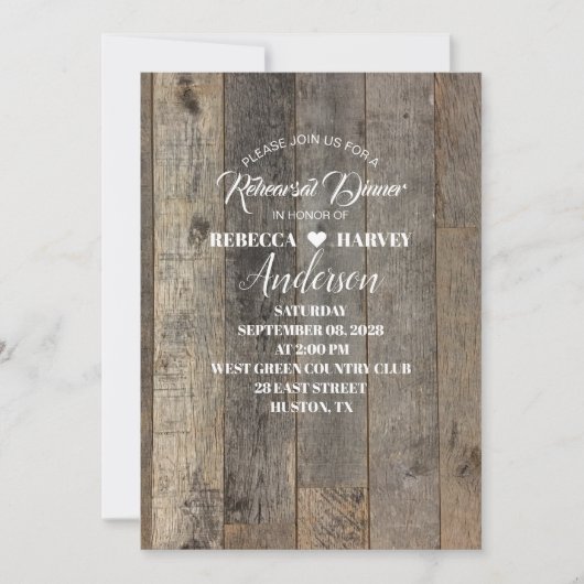 田舎木目納屋結婚のリハーサル 招待状 (正面)