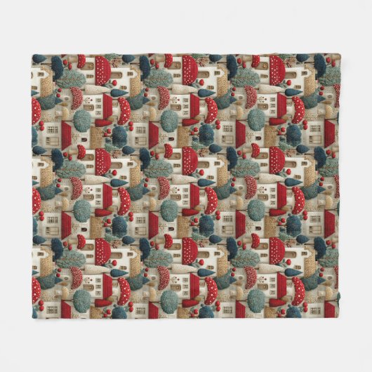 田舎村のクリスマスハウスに赤い屋根が フリースブランケット (正面(横))