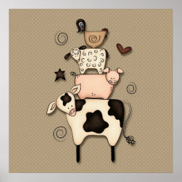 田舎牛初期の、羊、豚と鶏の装飾 ポスター