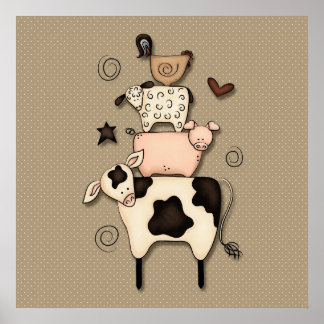 田舎牛初期の、羊、豚と鶏の装飾 ポスター