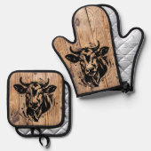 田舎牛 鍋つかみ&鍋敷きセット (正面/裏面)