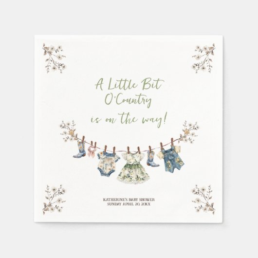 田舎物干し用の赤ちゃんシャワーの少し スタンダードカクテルナプキン (正面)