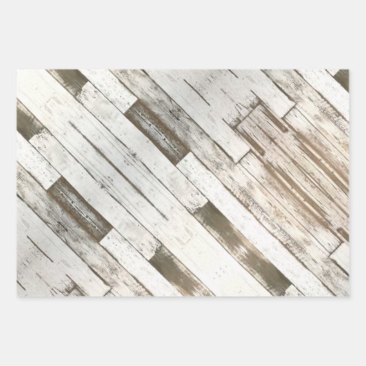 田舎田舎の農家の納屋グレーの白い木目 ラッピングペーパーシート (正面2)
