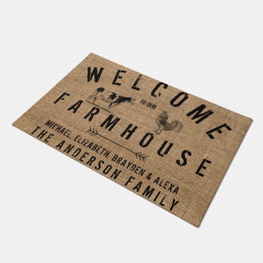 田舎素朴ようこそ私たちの農家の動物へ ドアマット (アングル)