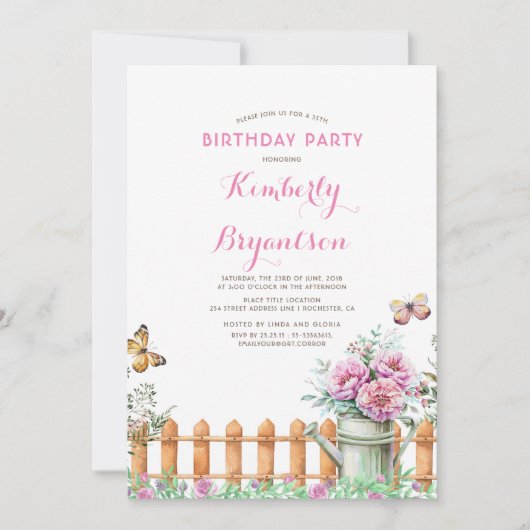 田舎素朴地方 |ガーデン誕生日パーティー 招待状 (正面)