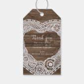 田舎結婚の田舎風の木のレースハート茶色の白 ギフトタグ (裏面)