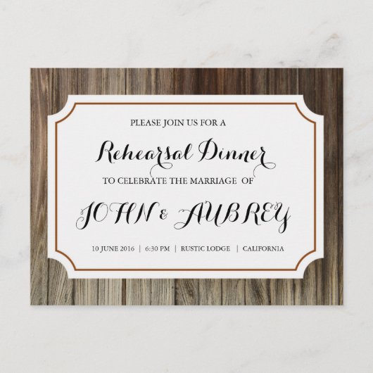 田舎結婚式のリハ素朴ーサルディナー インビテーションポストカード (正面)