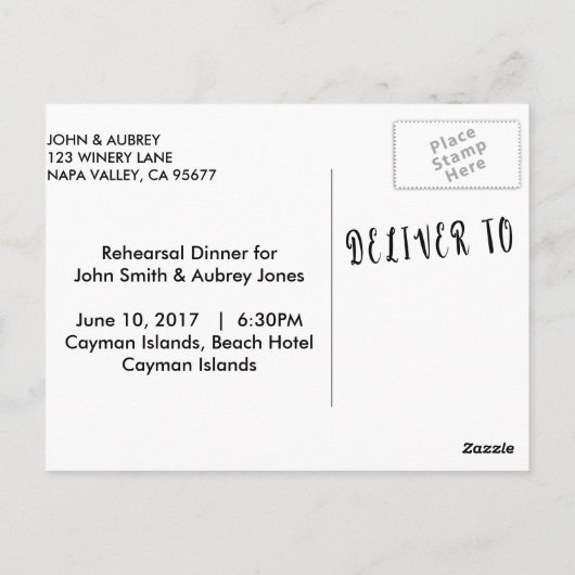 田舎結婚式のリハ素朴ーサルディナー ポストカード (裏面)