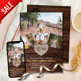 田舎結婚式 |ウッドレ素朴ース写真コラージュ 招待状