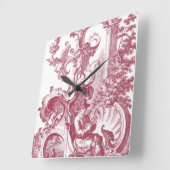 田舎者フランスのと犬の美しい赤いトイル スクエア壁時計 (傾斜)