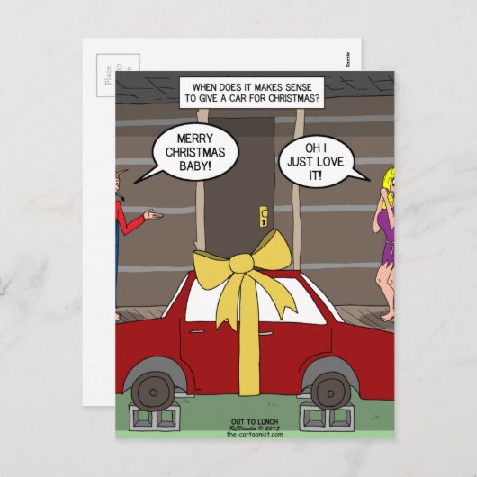 田舎者車のクリスマスプレゼント シーズンポストカード (正面/裏面)