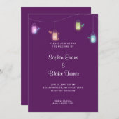 田舎色のぶら下がったメイスン・ジャース・パープル結婚ズ 招待状 (正面/裏面)