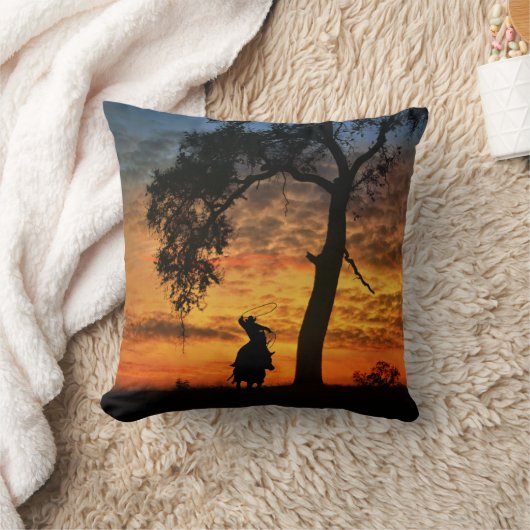 田舎西カウボーイ馬でロープ クッション (ブランケット)