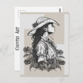 田舎西女性のカーボーイインザブリーズカウボーイアート ポストカード (正面/裏面)