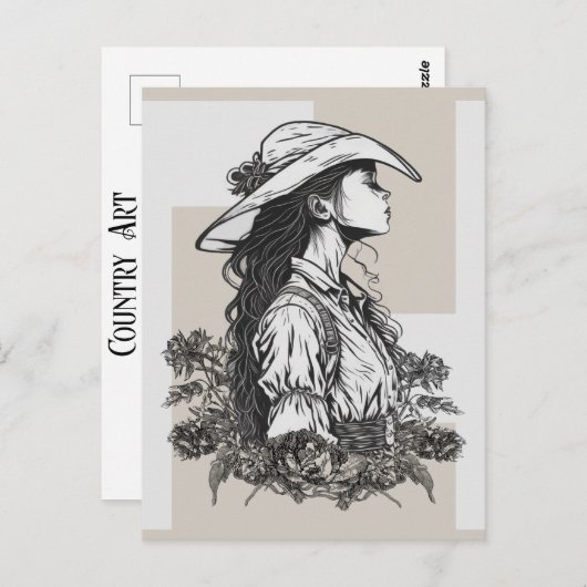 田舎西女性のカーボーイインザブリーズカウボーイアート ポストカード (正面/裏面)