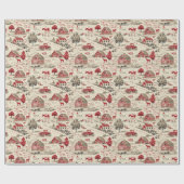 田舎赤い牛舎の赤とクリームのトイル ラッピングペーパー (フラット)