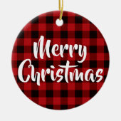 田舎赤、黒いバッファローのプレイド – Merry Christmas セラミックオーナメント (正面)