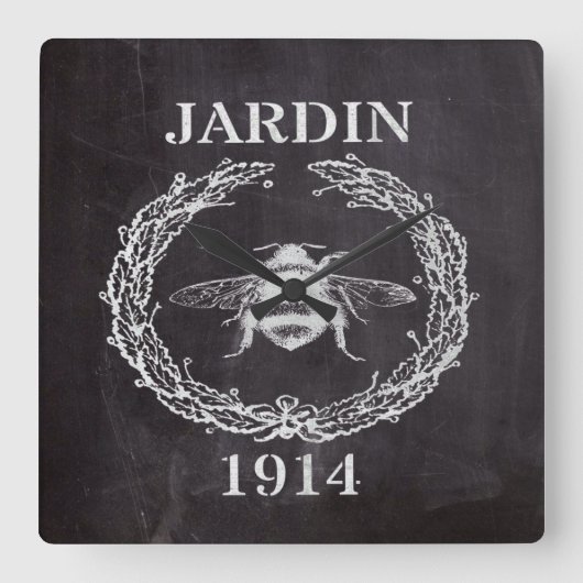 田舎農家フランスのの黒板ヴィンテージ スクエア壁時計 (正面)